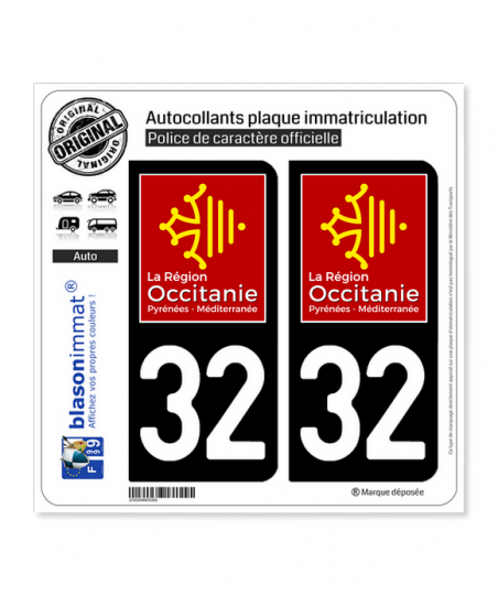 32 Occitanie LogoType Autocollant Plaque Immatriculation