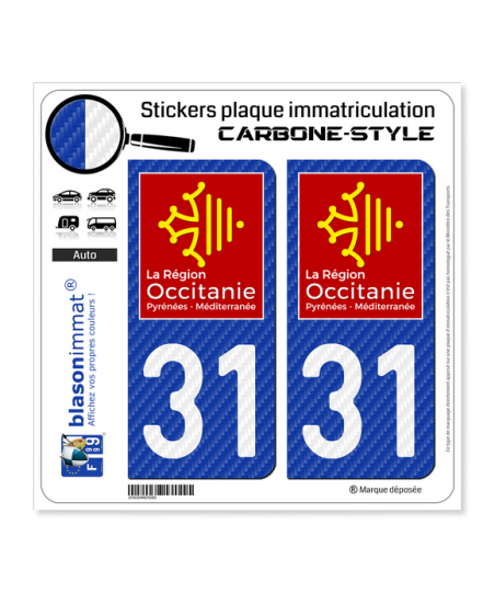 31 Occitanie LT Carbone Style Stickers Plaque Immatriculation