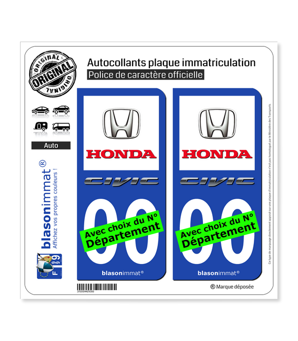 Honda - Civic | Autocollant plaque immatriculation