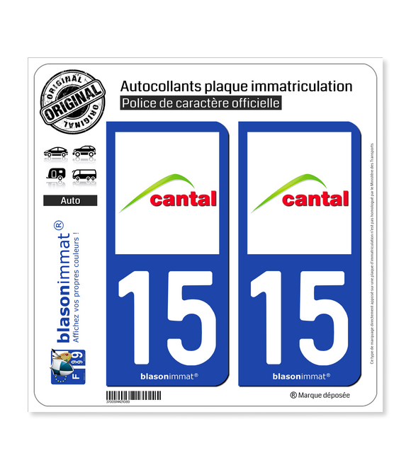 15 Cantal - Département  Autocollant plaque immatriculation