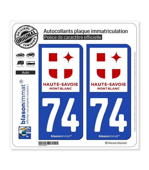  universel Autocollants plaques immatriculation département 74  Haute-Savoie Blason