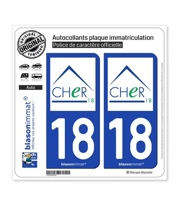Autocollant Stickers plaque d'immatriculation véhicule auto département 18  Cher