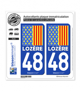 2 Stickers autocollant plaque immatriculation 48 Lozère - Occitanie Bi-ton