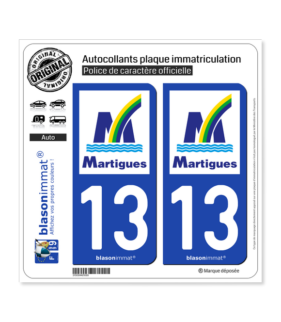 13 Martigues - Ville | Autocollant plaque immatriculation