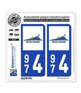 blasonimmat 2 Autocollants Plaque immatriculation Auto 974-H Réunion -  Rényon Drapée