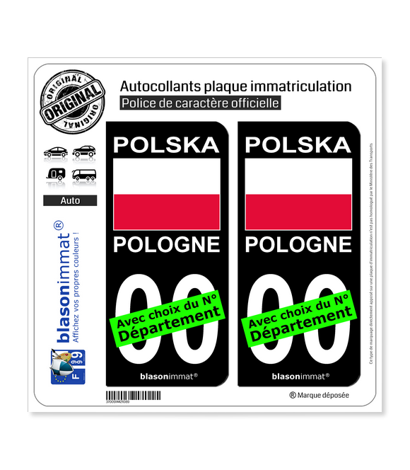 Pologne - Drapeau | Autocollant plaque immatriculation