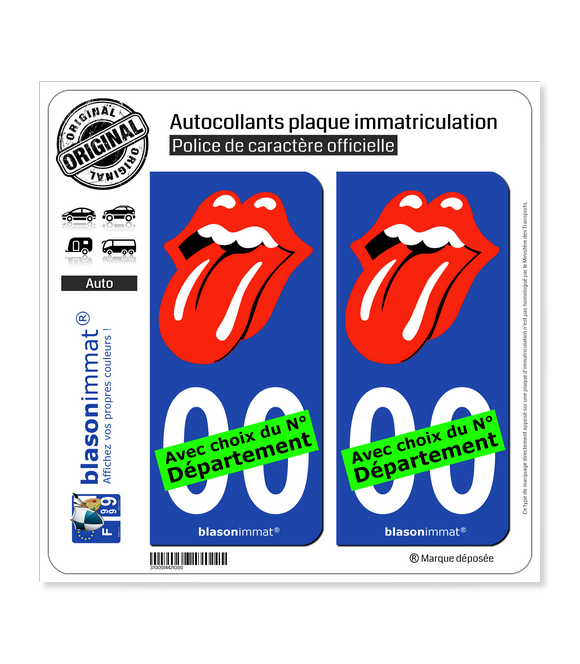 Pack Premium Autocollant Plaque d'immatriculation Rolling Stone Noir