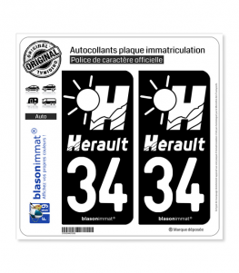 Autocollant Stickers plaque immatriculation Noir voiture département 34  Hérault