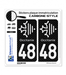 2 Stickers autocollant plaque immatriculation 48 Lozère - Occitanie Bi-ton