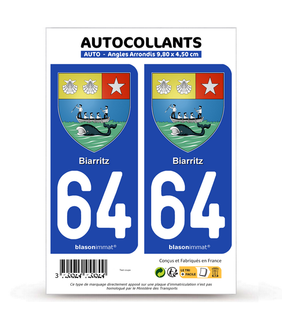 64 Biarritz - Armoiries | Autocollant plaque immatriculation