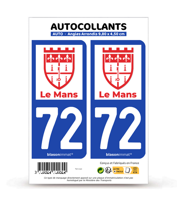 72 Le Mans - Ville | Autocollant plaque immatriculation