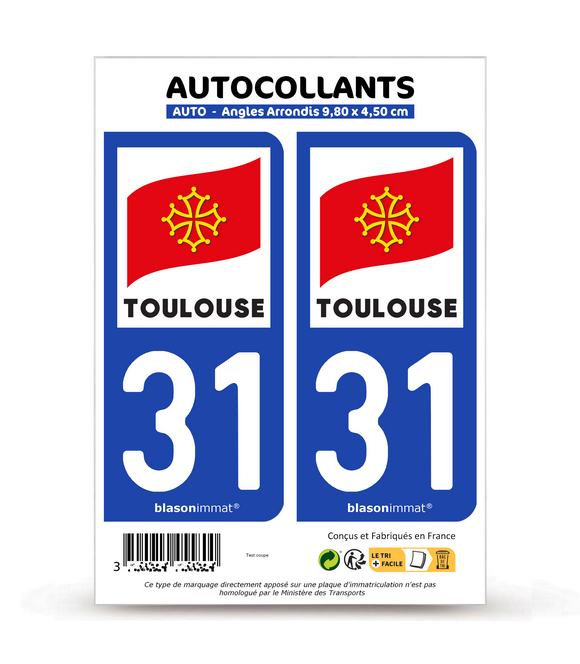 31 Toulouse - Ville | Autocollant plaque immatriculation