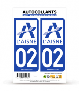 02 Aisne - Département | Autocollant plaque immatriculation