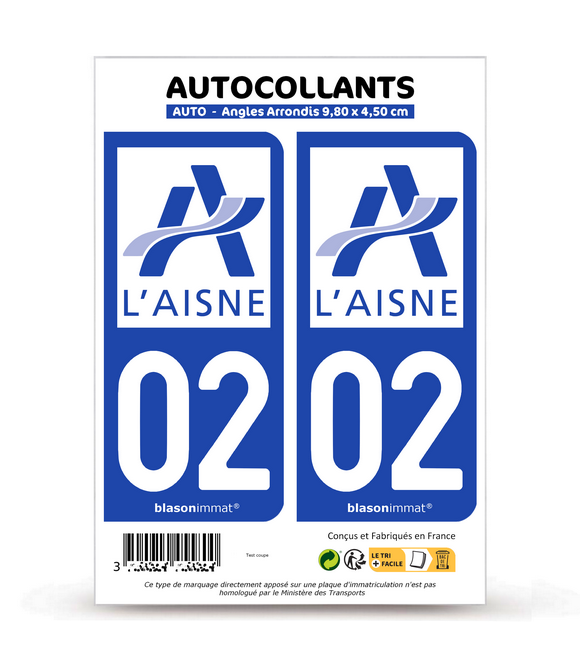 02 Aisne - Département | Autocollant plaque immatriculation