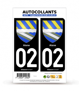 02 Aisne - Armoiries | Autocollant plaque immatriculation