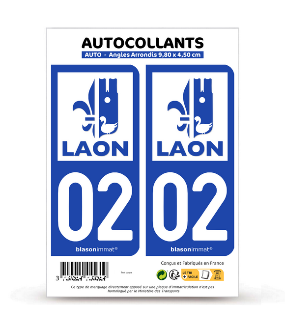 02 Laon - Ville | Autocollant plaque immatriculation