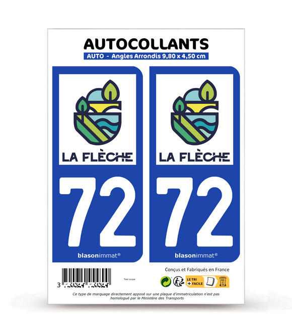 72 La Flèche - Ville | Autocollant plaque immatriculation