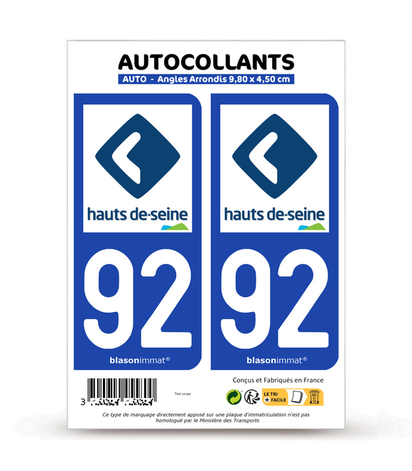 92 Hauts-de-Seine - Département | Autocollant plaque immatriculation