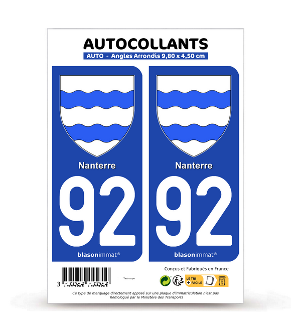 92 Nanterre - Armoiries | Autocollant plaque immatriculation