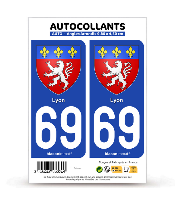 69 Lyon - Blason | Autocollant plaque immatriculation