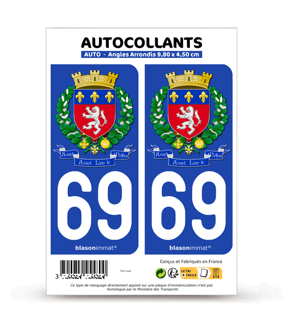 69 Lyon - Armoiries | Autocollant plaque immatriculation