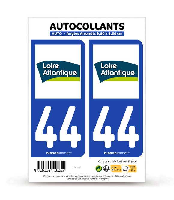 44 Loire-Atlantique - Département | Autocollant plaque immatriculation