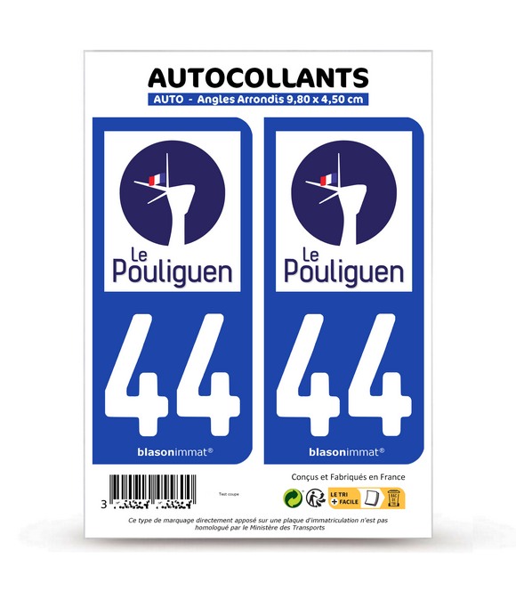 44 Le Pouliguen - Ville | Autocollant plaque immatriculation