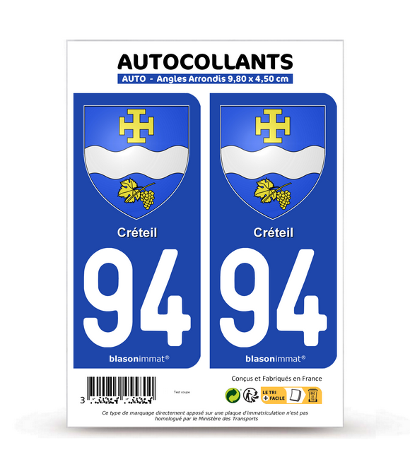 94 Créteil - Armoiries | Autocollant plaque immatriculation