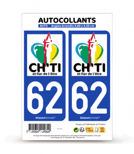 62 Ch'ti, Chti Chtimi | Autocollant plaque immatriculation