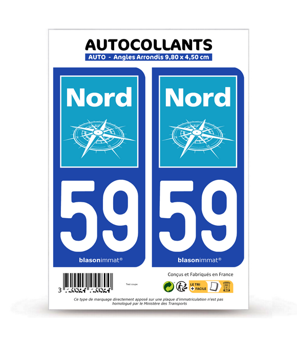 59 Nord - Département | Autocollant plaque immatriculation