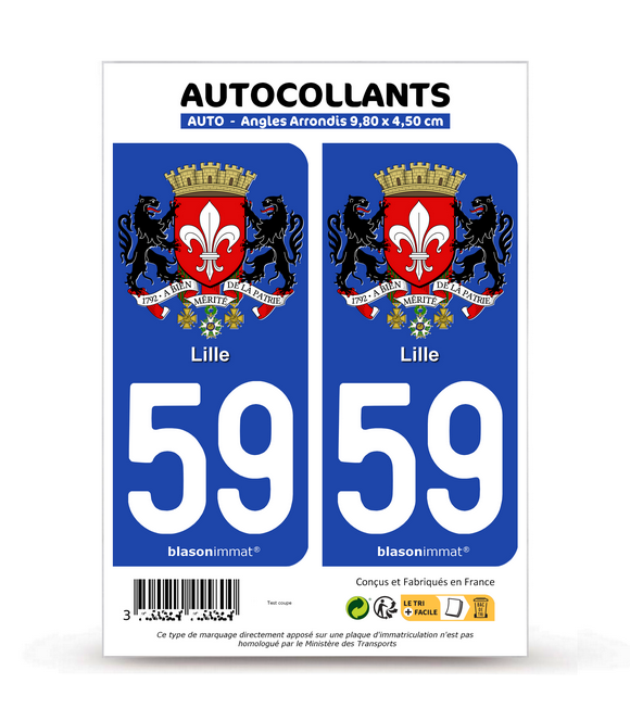 59 Lille - Armoiries | Autocollant plaque immatriculation