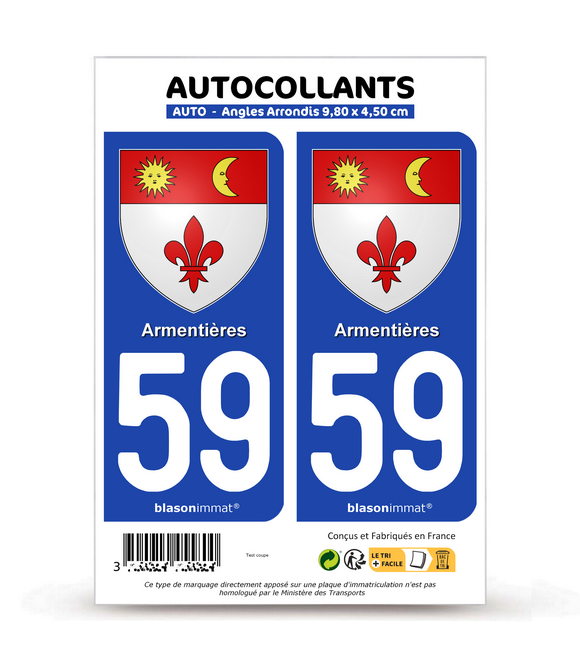 59 Armentières - Armoiries | Autocollant plaque immatriculation