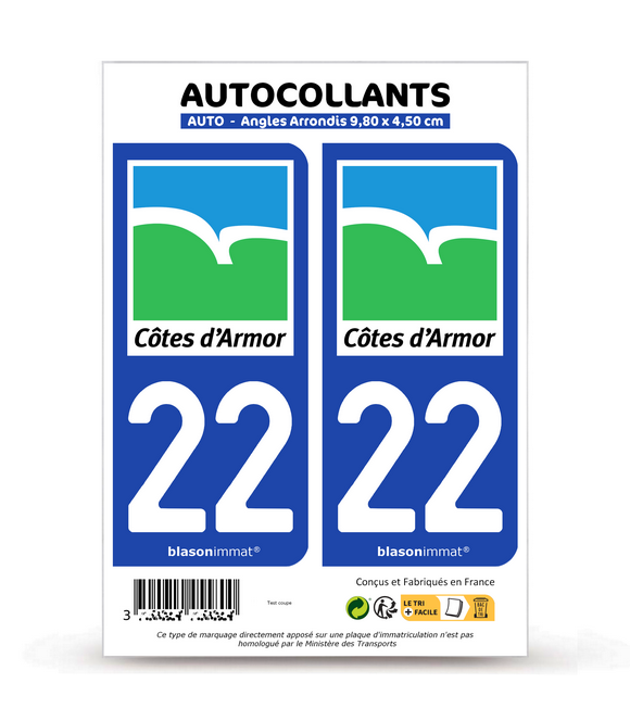 22 Côtes-d'Armor - Département | Autocollant plaque immatriculation