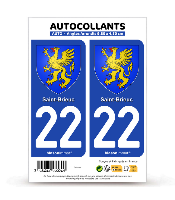 22 Saint-Brieuc - Armoiries | Autocollant plaque immatriculation