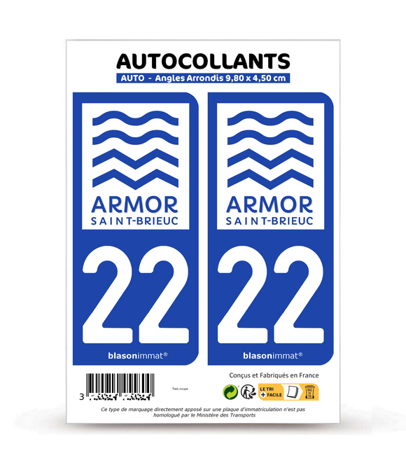 22 Saint-Brieuc - Armor Bi-ton | Autocollant plaque immatriculation