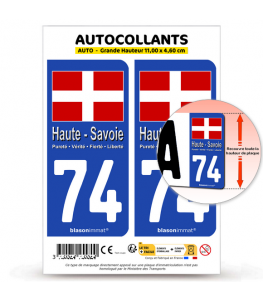 74 Haute-Savoie - Drapeau | Autocollant plaque immatriculation