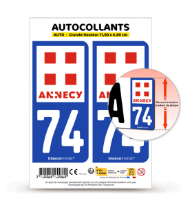 74 Annecy - Ville | Autocollant plaque immatriculation