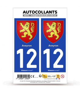 12 Aveyron - Armoiries | Autocollant plaque immatriculation