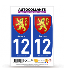 12 Aveyron - Armoiries | Autocollant plaque immatriculation