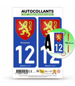 12 Aveyron - Armoiries | Autocollant plaque immatriculation