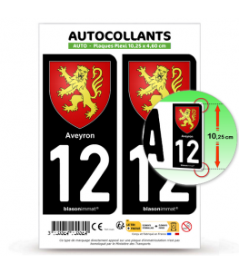 12 Aveyron - Armoiries | Autocollant plaque immatriculation