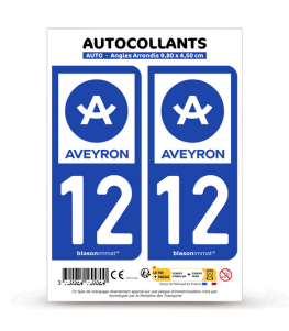 12 Aveyron - Département | Autocollant plaque immatriculation