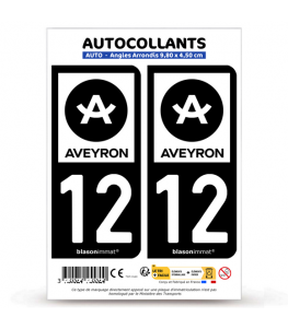 12 Aveyron - Département | Autocollant plaque immatriculation