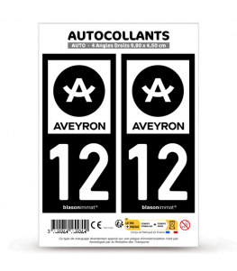 12 Aveyron - Département | Autocollant plaque immatriculation