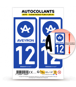 12 Aveyron - Département | Autocollant plaque immatriculation