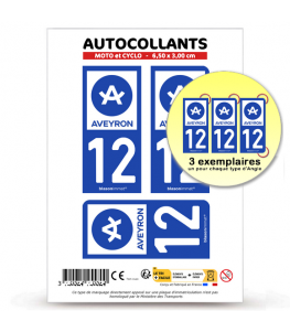 12 Aveyron - Département | Autocollant plaque immatriculation