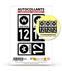 12 Aveyron - Département | Autocollant plaque immatriculation