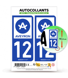 12 Aveyron - Département | Autocollant plaque immatriculation