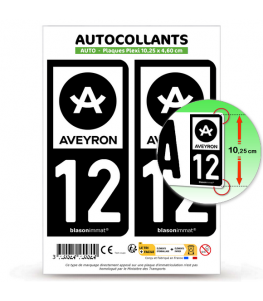 12 Aveyron - Département | Autocollant plaque immatriculation