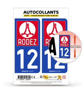 12 Rodez - Ville | Autocollant plaque immatriculation